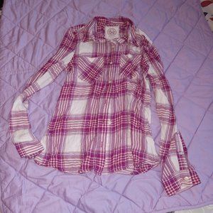 SO Brand Pink and White Plaid Button Down Shirt Small